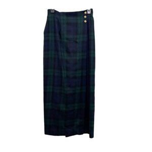 Vintage 90s Ralph Lauren Tartan Plaid Wrap Maxi Skirt Wool Women's Size 6
